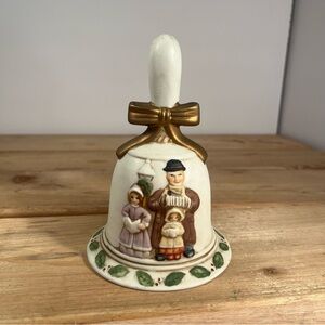 Christmas Bell Vintage Flambro Porcelain Bell With Holiday Carolers